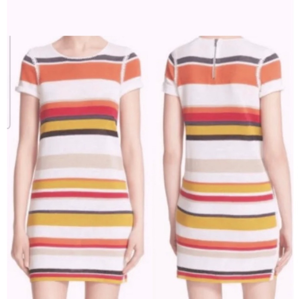 Alice + Olivia 95% Linen Roslyn Carnival dress, cuffed sleeves, topstitch, L